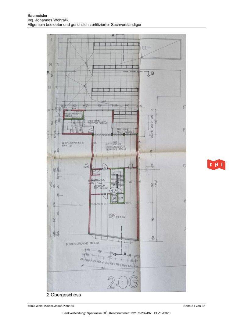 Grundriss des zweiten Obergeschosses mit Büros und einem Treppenhaus.