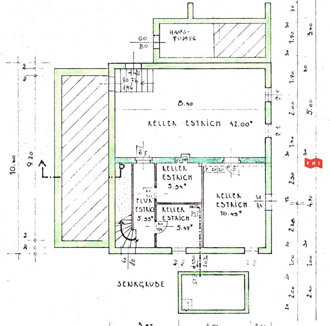 Grundriss des Kellergeschosses mit mehreren Kellerräumen und Technikbereich.