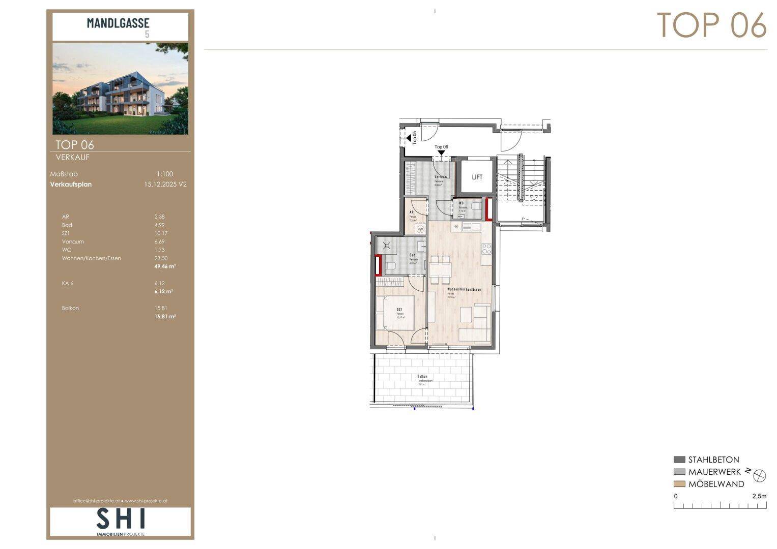 MANDLGASSE 5, TOP 06: 2-Zimmer-Wohnung mit XL Balkon im 1.OG - Ansicht 2