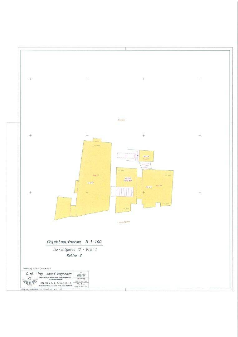Grundrissplan des zweiten Kellergeschosses, der die Aufteilung der Räume zeigt.