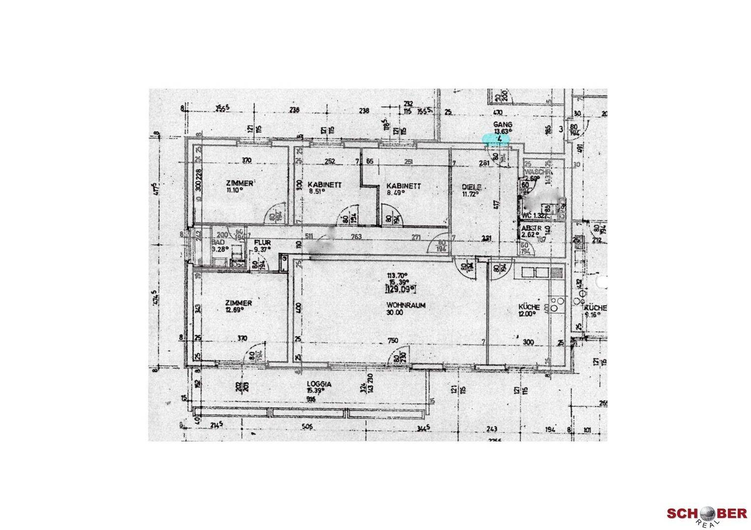 Detaillierter Grundriss der Wohnung mit Raumaufteilung und Flächenangaben.