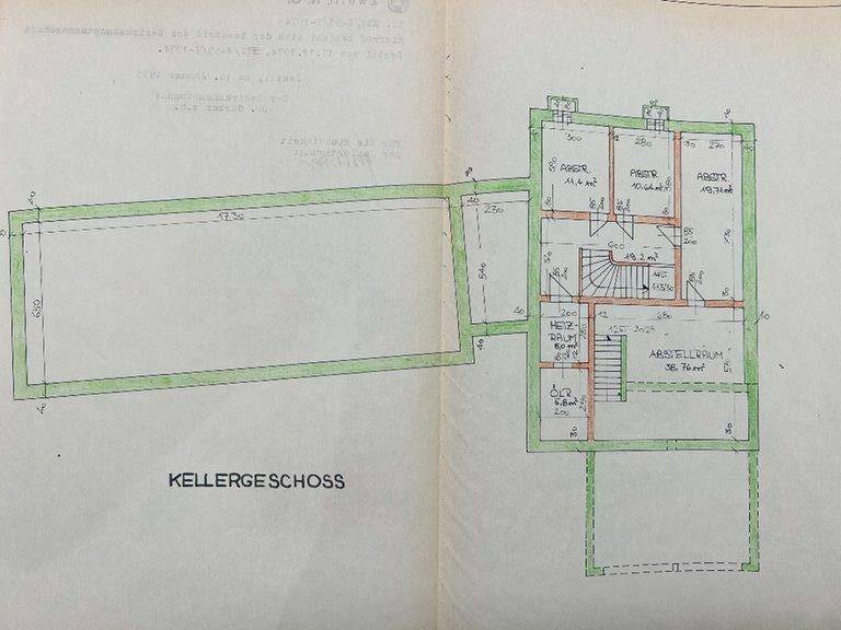 Grundriss des Kellergeschosses mit Abstellräumen und Heizungsraum.