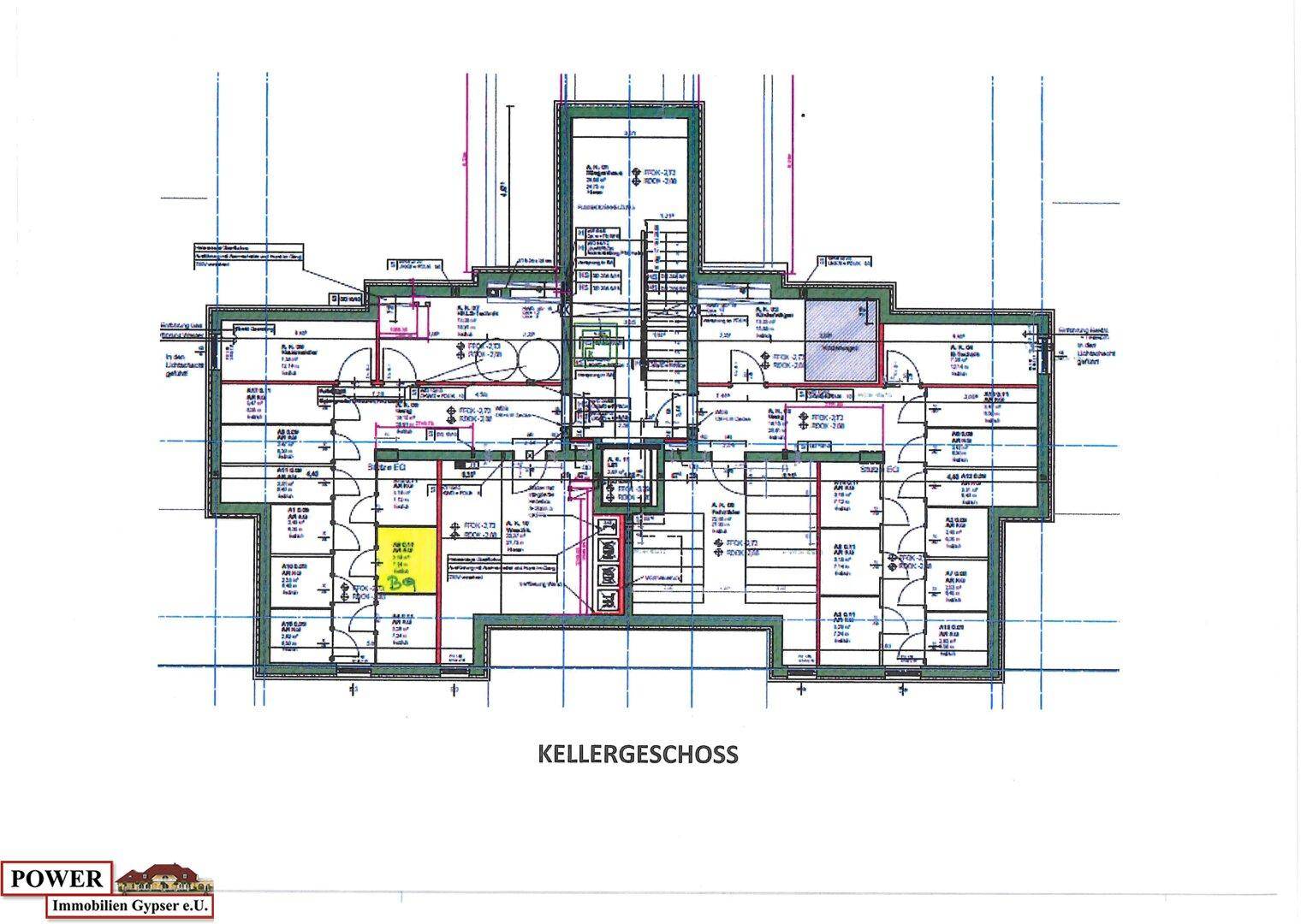 Grundriss des Kellergeschosses mit Abstellräumen, Technikbereichen und Fahrradraum.