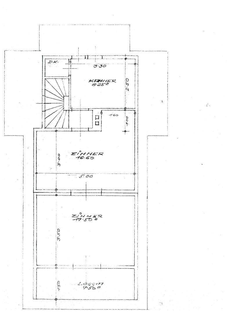 Grundriss eines Obergeschosses mit Zimmern, Kammer und Loggia.