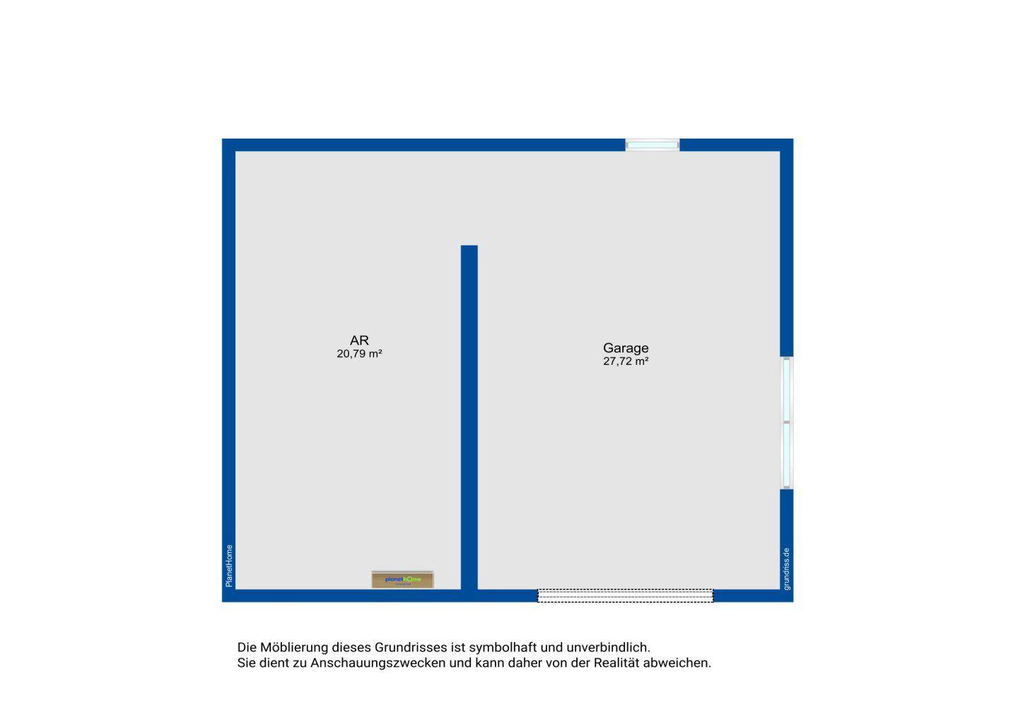 Grundriss des Untergeschosses mit Garage und Abstellraum.