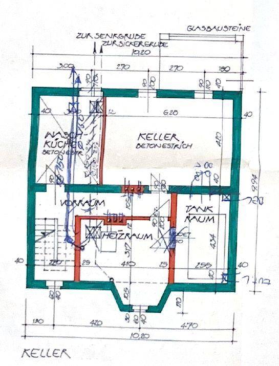 Grundriss des Kellers mit Waschküche, Heizraum und Tankraum.
