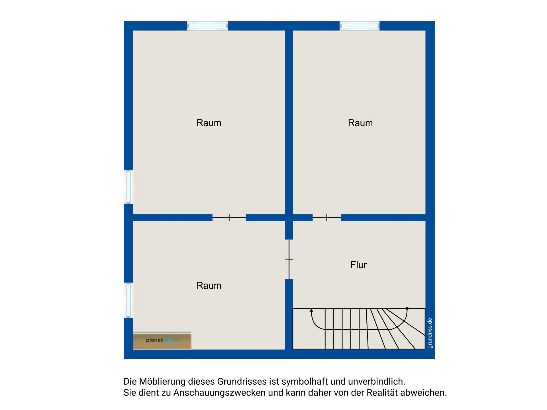 Grundriss des Dachgeschosses mit drei Räumen und Flur, ideal für individuelle Nutzung.