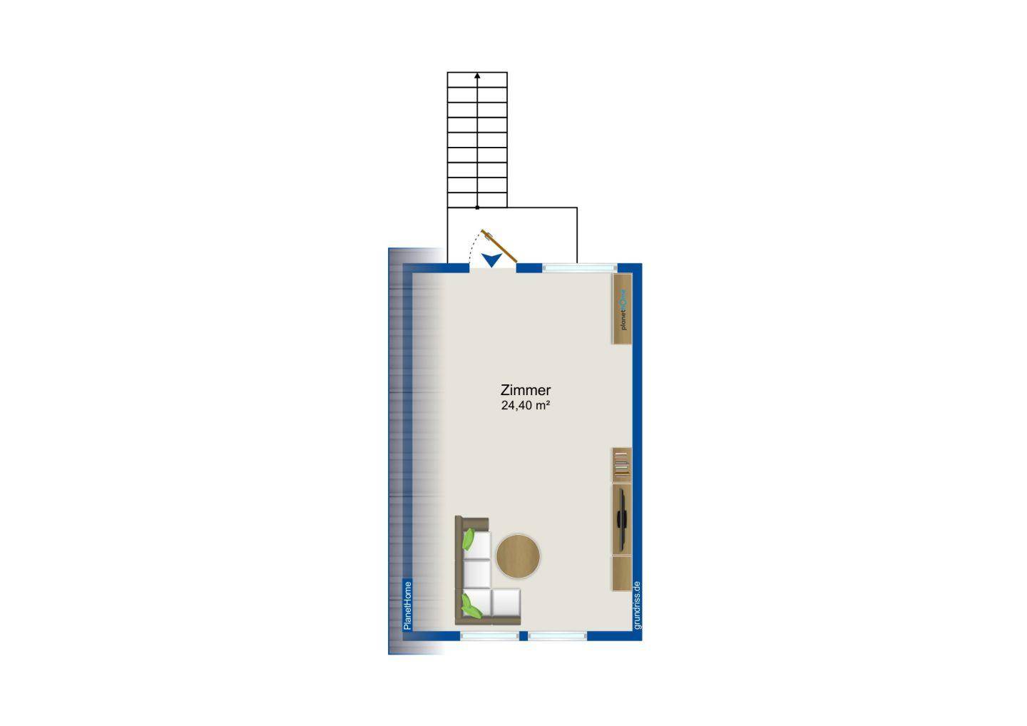 Grundriss eines Zimmers im Obergeschoss mit 24,40 m² Fläche und Treppenzugang.