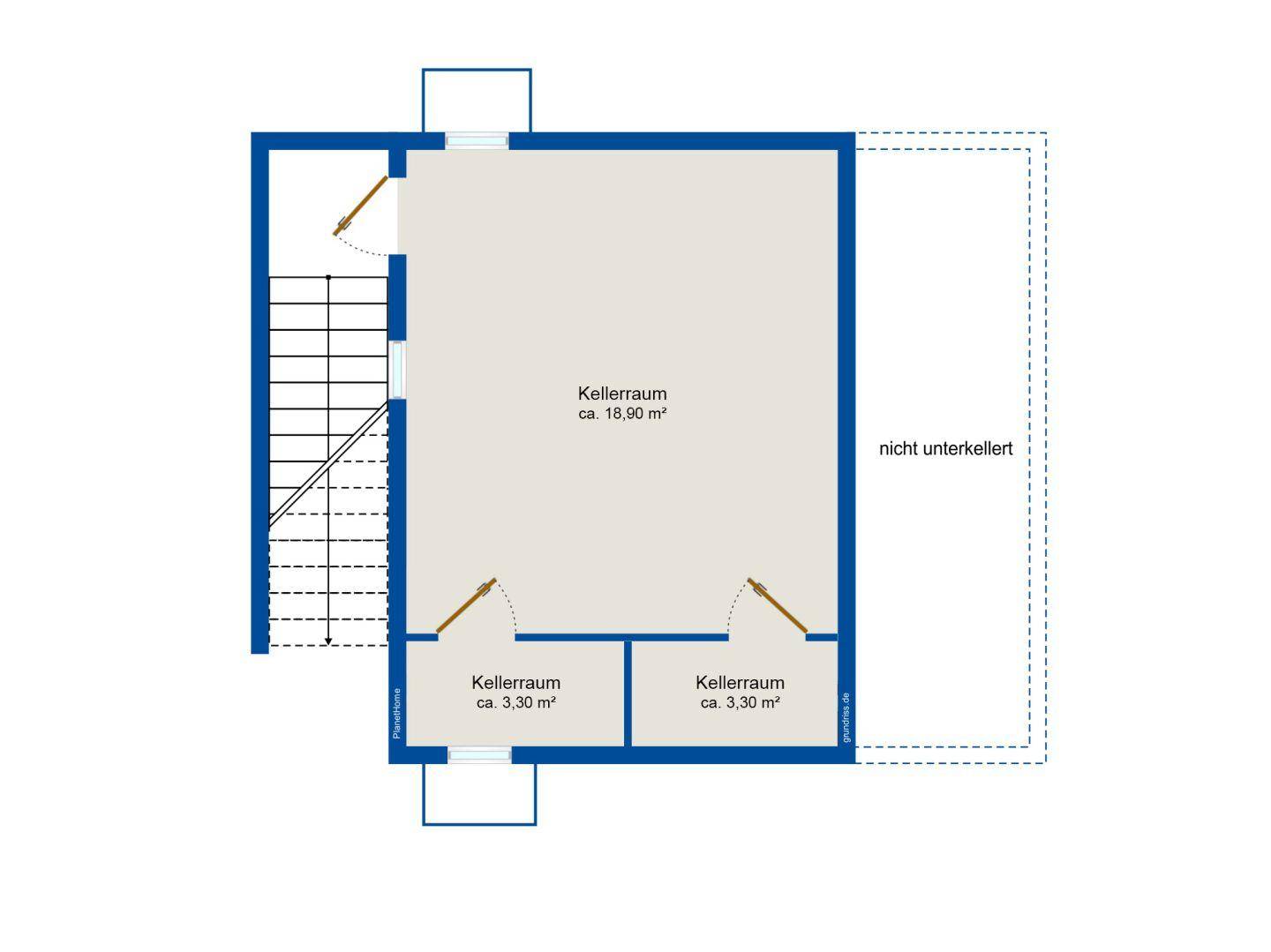 Grundriss des Kellergeschosses mit mehreren Kellerräumen für Lagerzwecke.