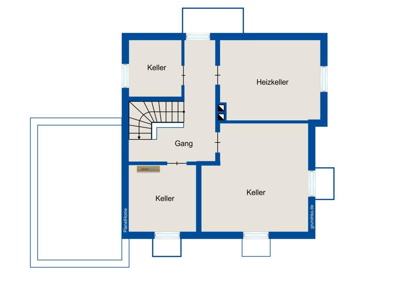 Grundriss des Kellergeschosses mit Heizkeller und weiteren Kellerräumen.