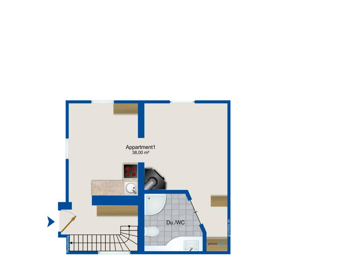 Grundriss Apartment 1 EG.