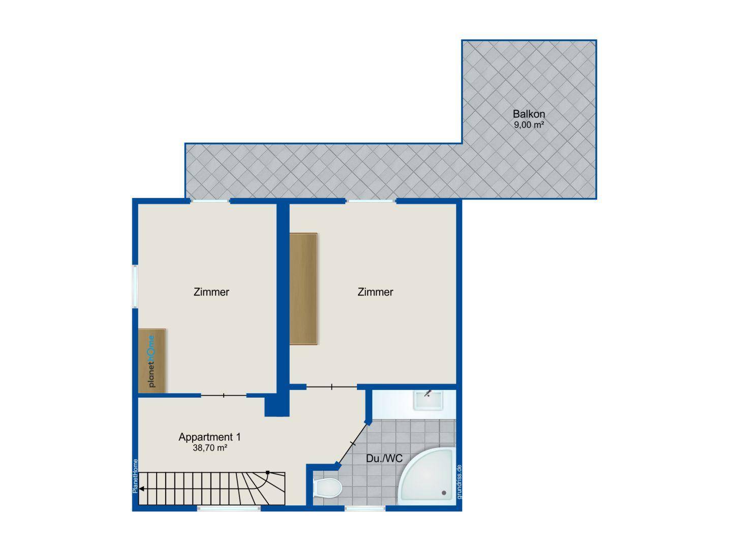 Grundriss Apartment 1 OG.