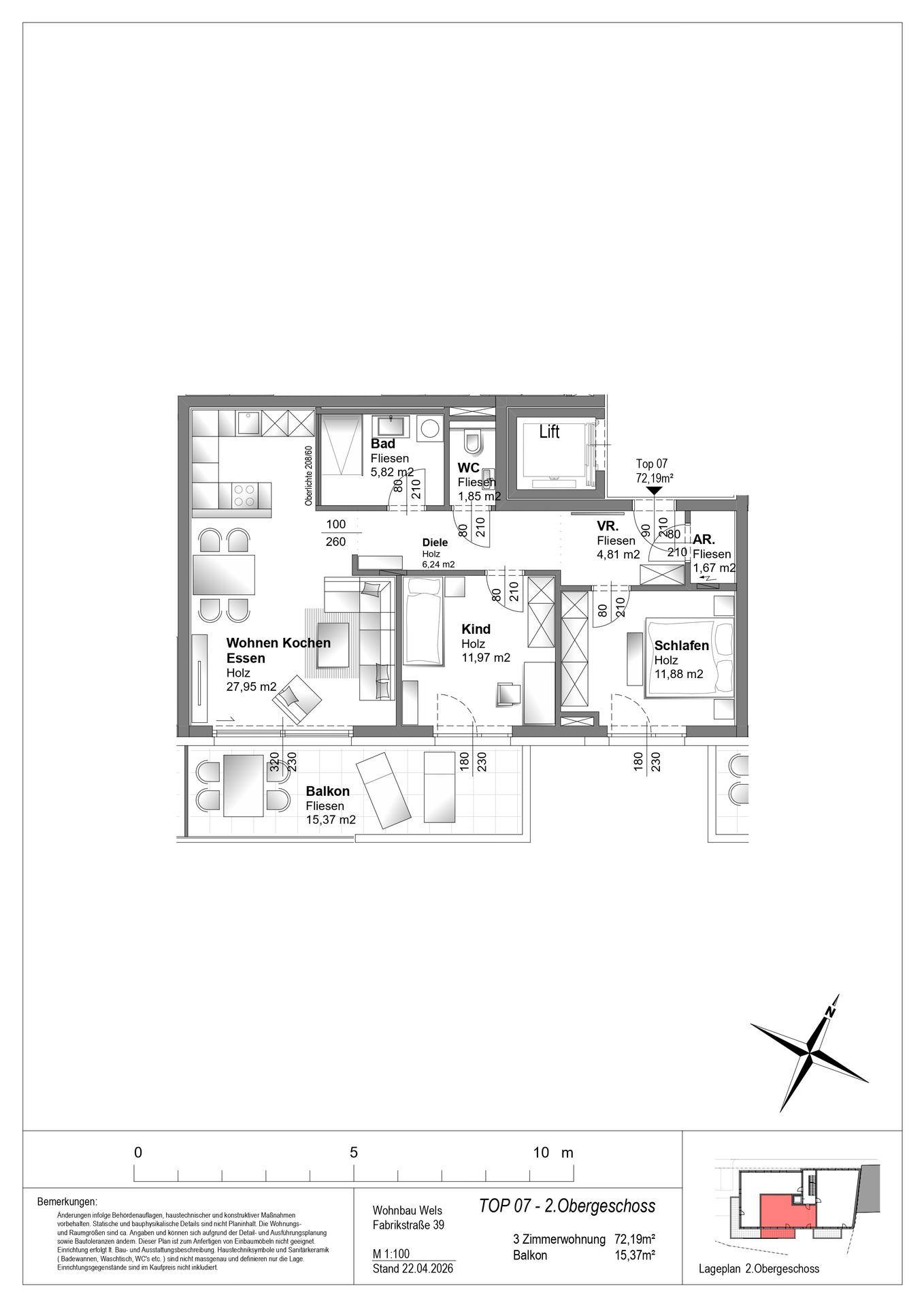 Lichtdurchflutete 3-Zimmer Wohnung mit großem Balkon in Wels - Erstbezug! – pohled 2