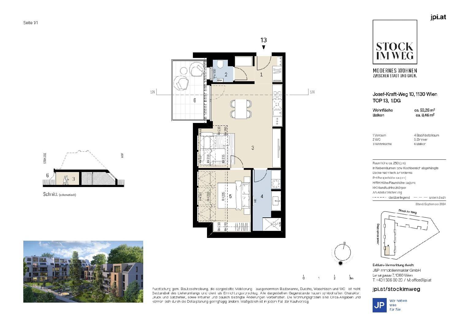 Detaillierter Grundriss einer Wohnung mit 50,28 m² Wohnfläche und Balkon.