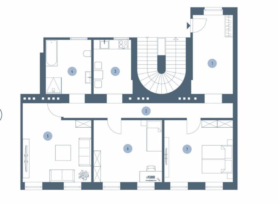 Übersichtlicher Grundriss der Wohnung mit mehreren Zimmern und klarem Layout.