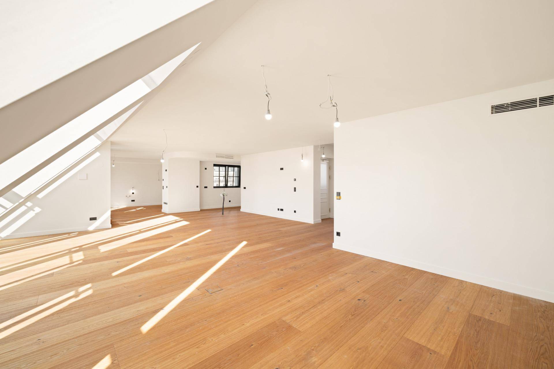Geräumiger, heller Dachbodenraum mit Holzboden und schrägen Wänden, ideal für offenes Wohnen.