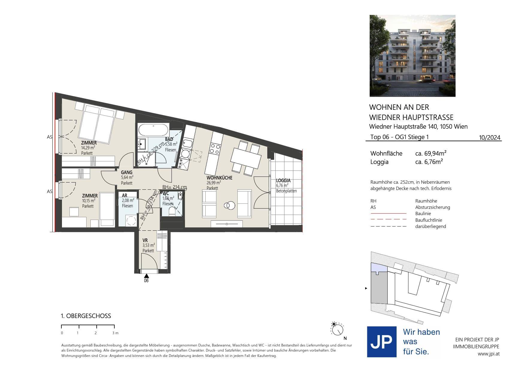 Detaillierter Grundriss einer Wohnung mit Loggia, zwei Schlafzimmern und offenem Wohnbereich.