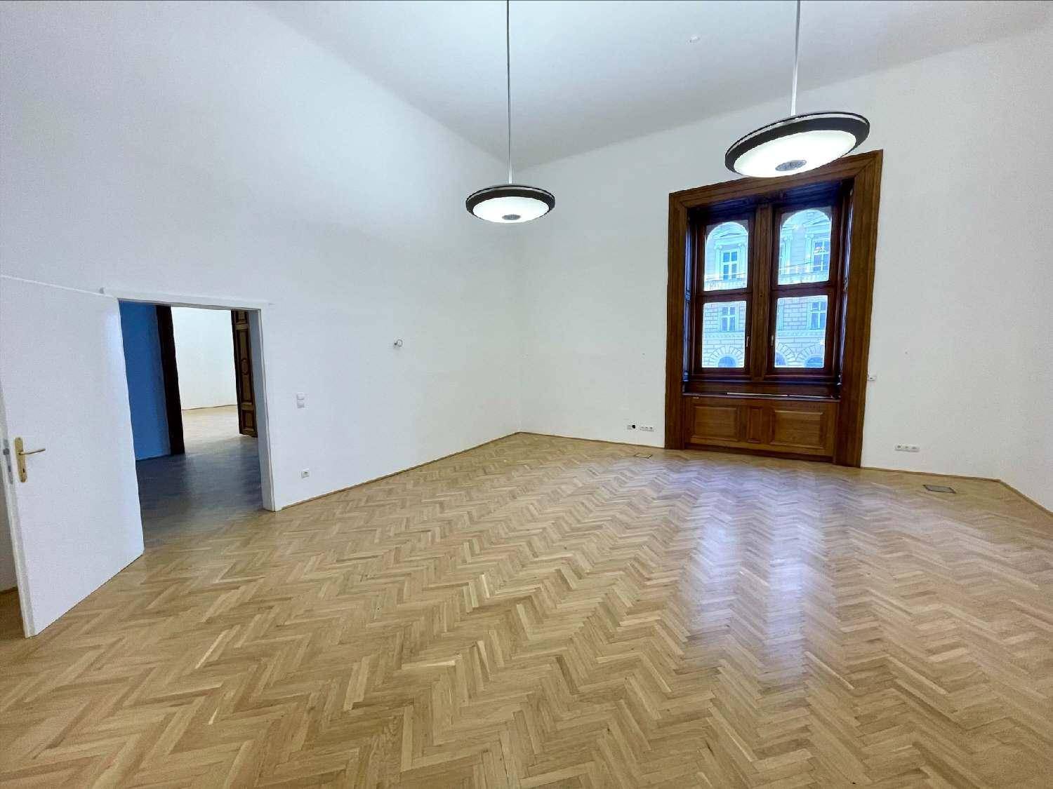 Großer, heller Raum mit Fischgrätparkett und zwei modernen Deckenleuchten, bereit zur Einrichtung.