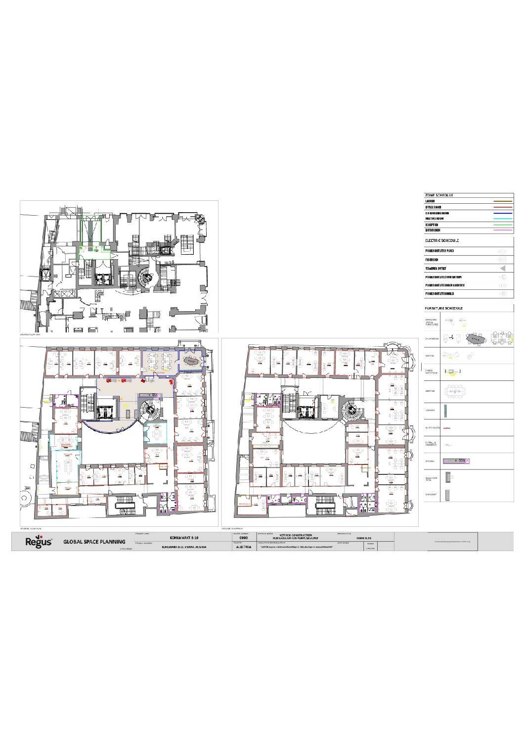 Detaillierter Grundrissplan, der verschiedene Büro-Layouts und Raumaufteilungen eines Gebäudes darstellt.