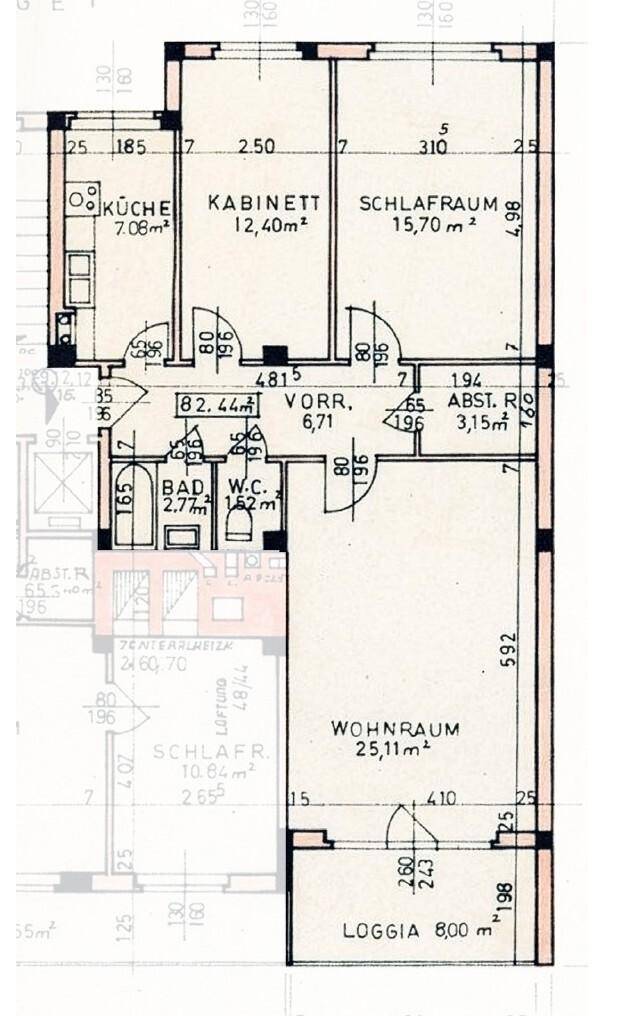 Detaillierter Grundriss der Wohnung mit Raumaufteilung und Flächenangaben in Quadratmetern.