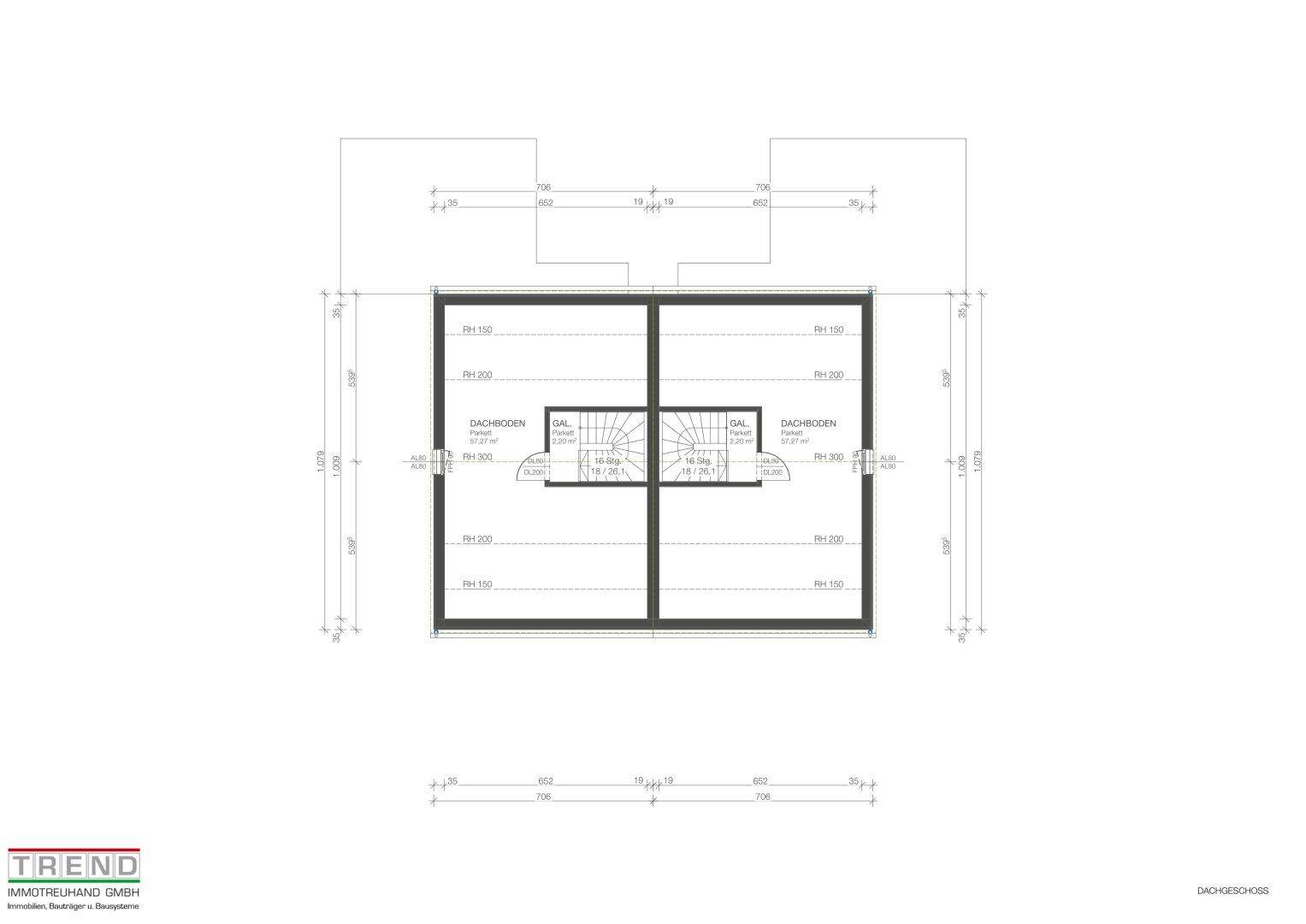 Grundriss des Dachbodens mit Stauraum und Dachschrägen.