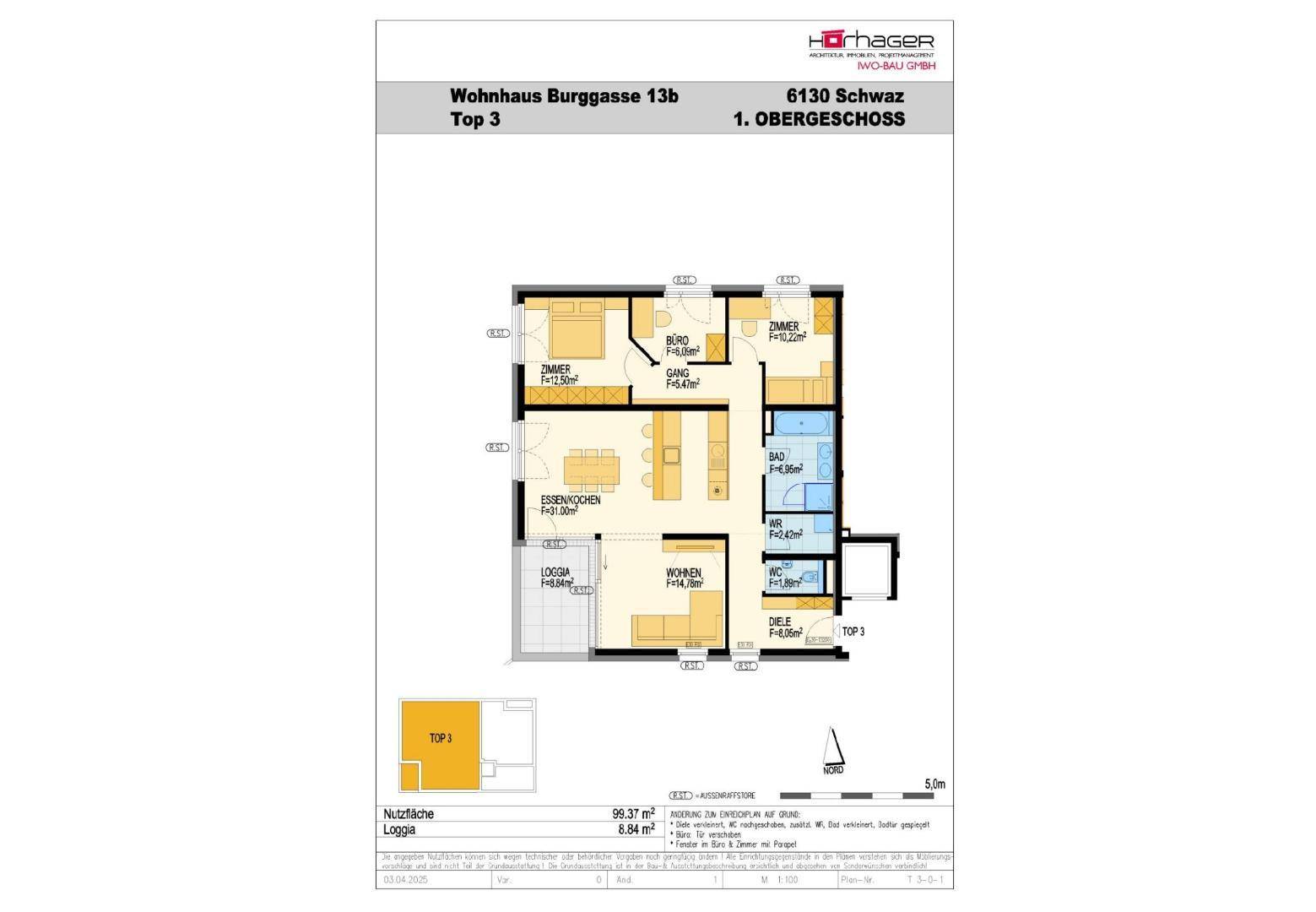 Exklusive 3-Zimmer-Stadtwohnung im 1. Obergeschoss - Top 3 - Neubauprojekt im Herzen von Schwaz - Ansicht 2