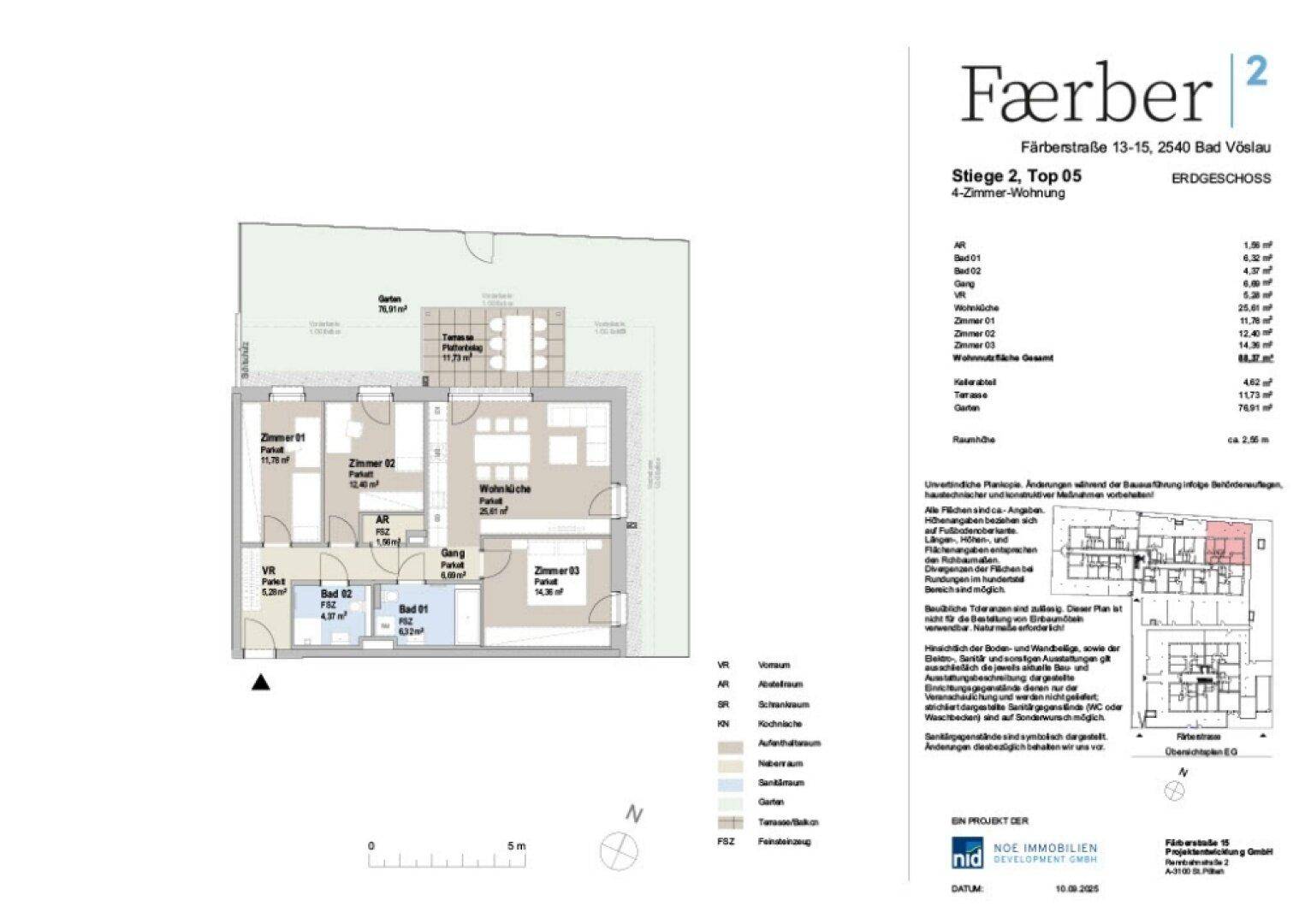 Grundriss einer 4-Zimmer-Wohnung im Erdgeschoss mit Terrasse und Garten.