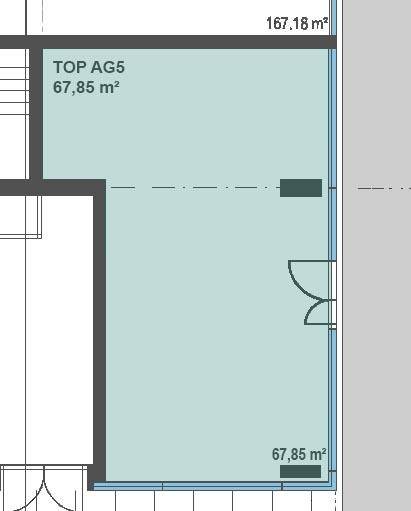 Grundriss zeigt eine Gewerbefläche von 67,85 m² mit einem Eingang und angrenzenden Bereichen.