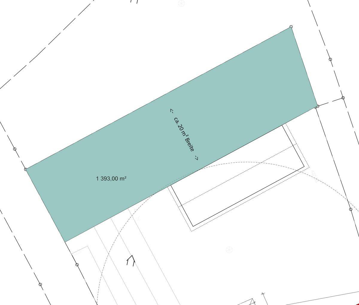 Übersichtsplan eines Grundstücks mit eingezeichneten Grenzen und einer Fläche von 1.393 m².