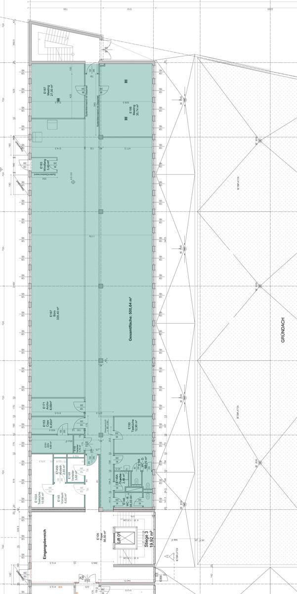 Detaillierter Grundriss des dritten Obergeschosses mit verschiedenen Büroräumen und Gemeinschaftsflächen.