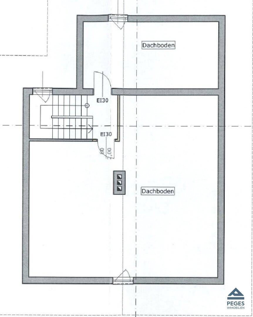 Grundriss des Dachbodens mit Stauraum und Zugang über die Treppe.