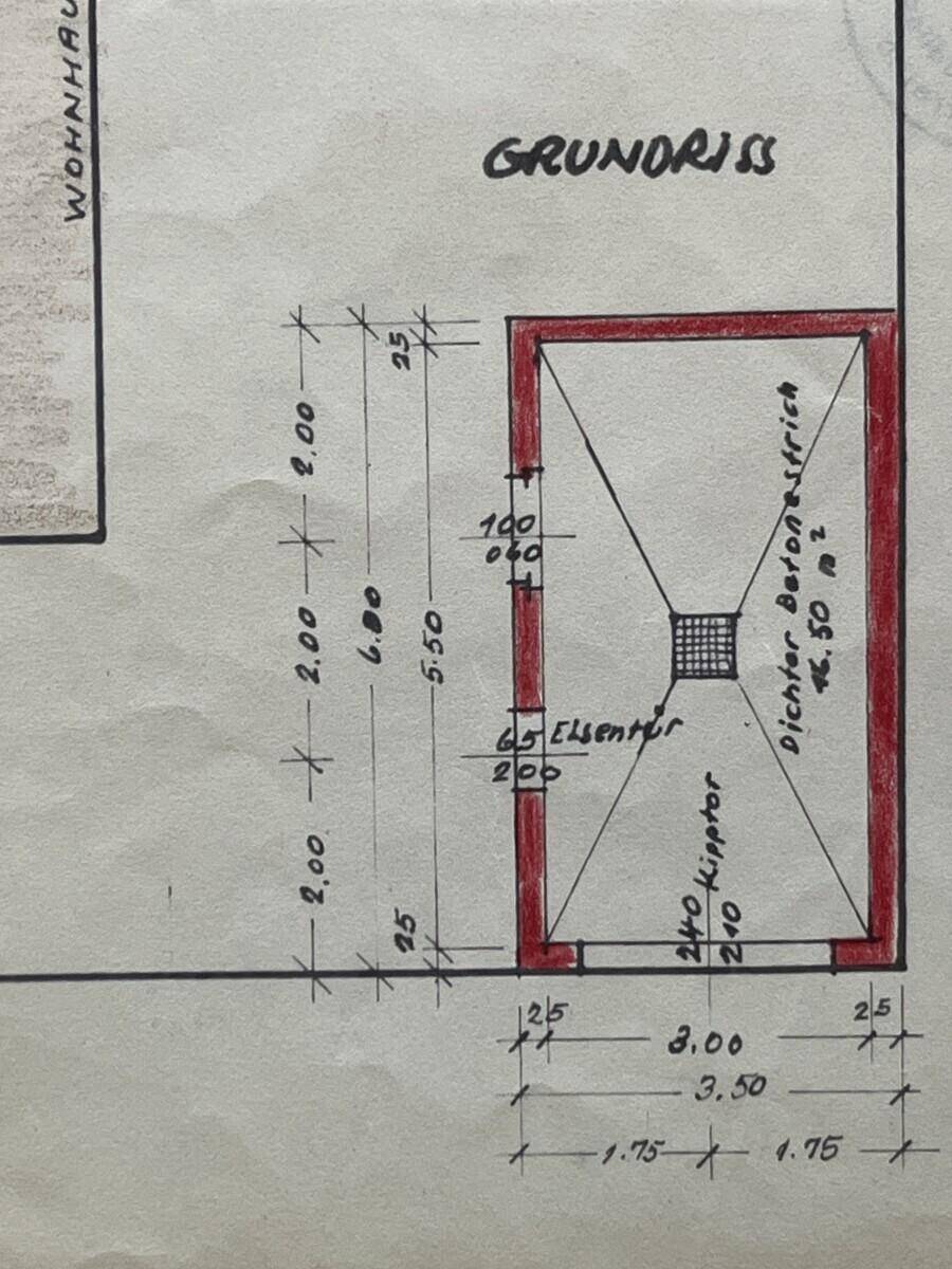 Detaillierter Grundrissausschnitt mit Maßen für einen Raum von 16,50 m².