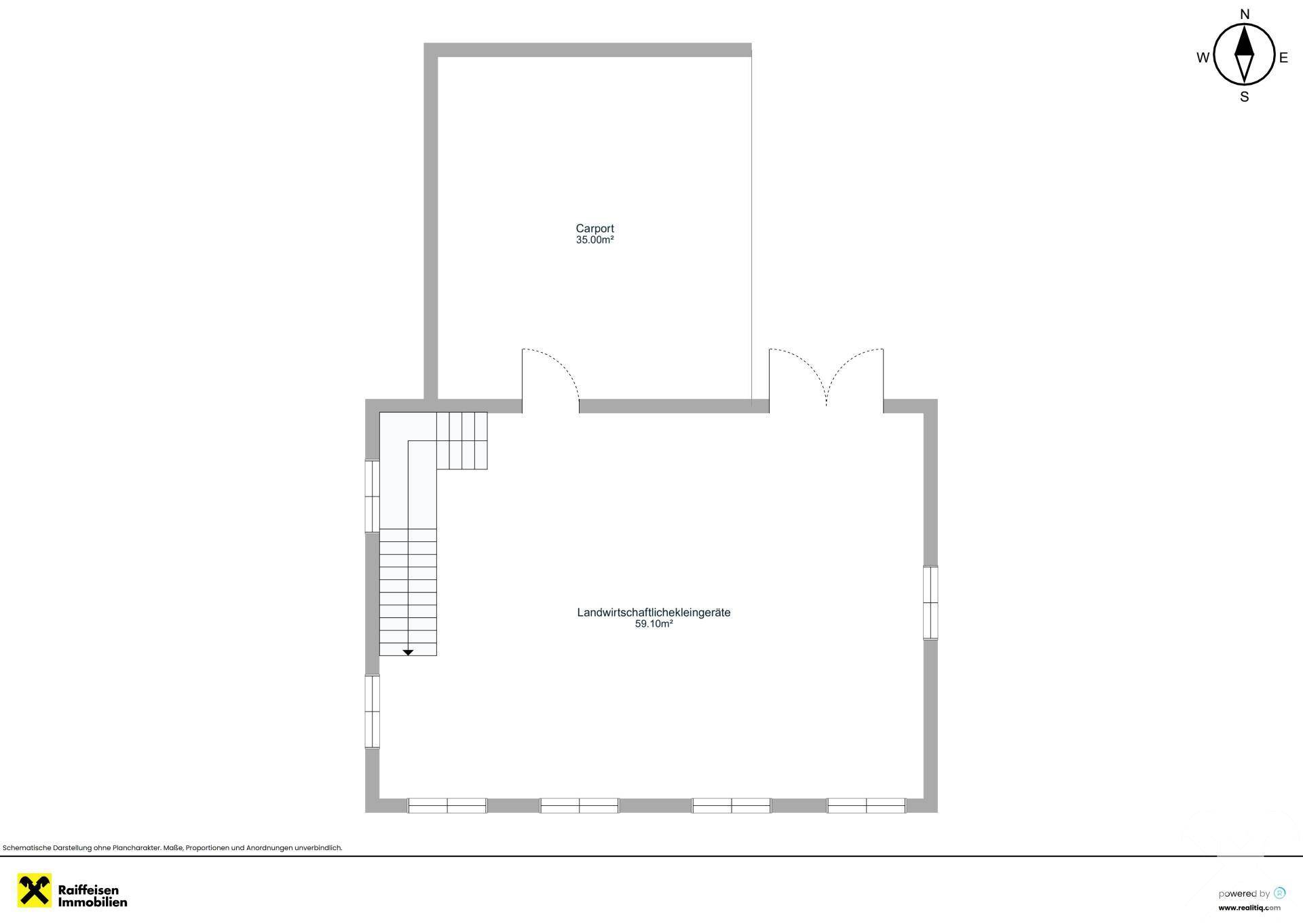 Grundriss eines Nebengebäudes mit Carport und landwirtschaftlicher Lagerfläche.