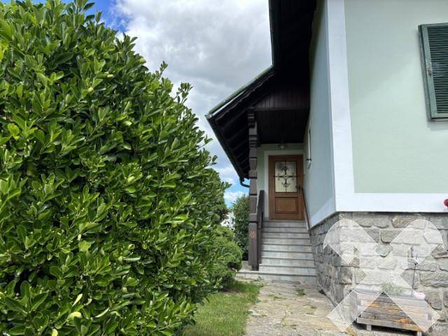Eingangsbereich des Hauses mit Steintreppe und üppiger Hecke, die Privatsphäre bietet.