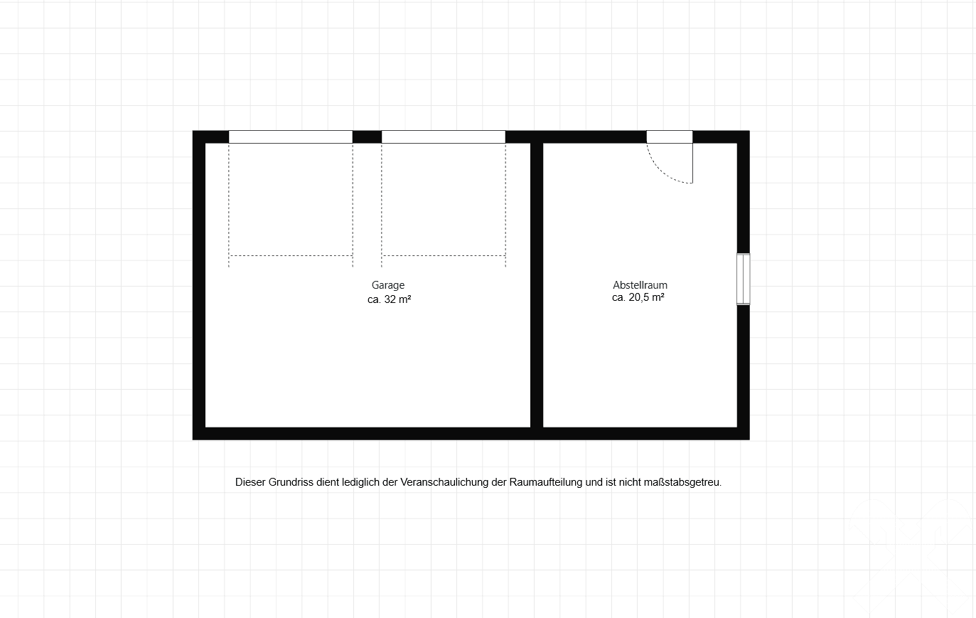 Grundriss zeigt eine geräumige Garage und einen separaten Abstellraum für zusätzlichen Stauraum.
