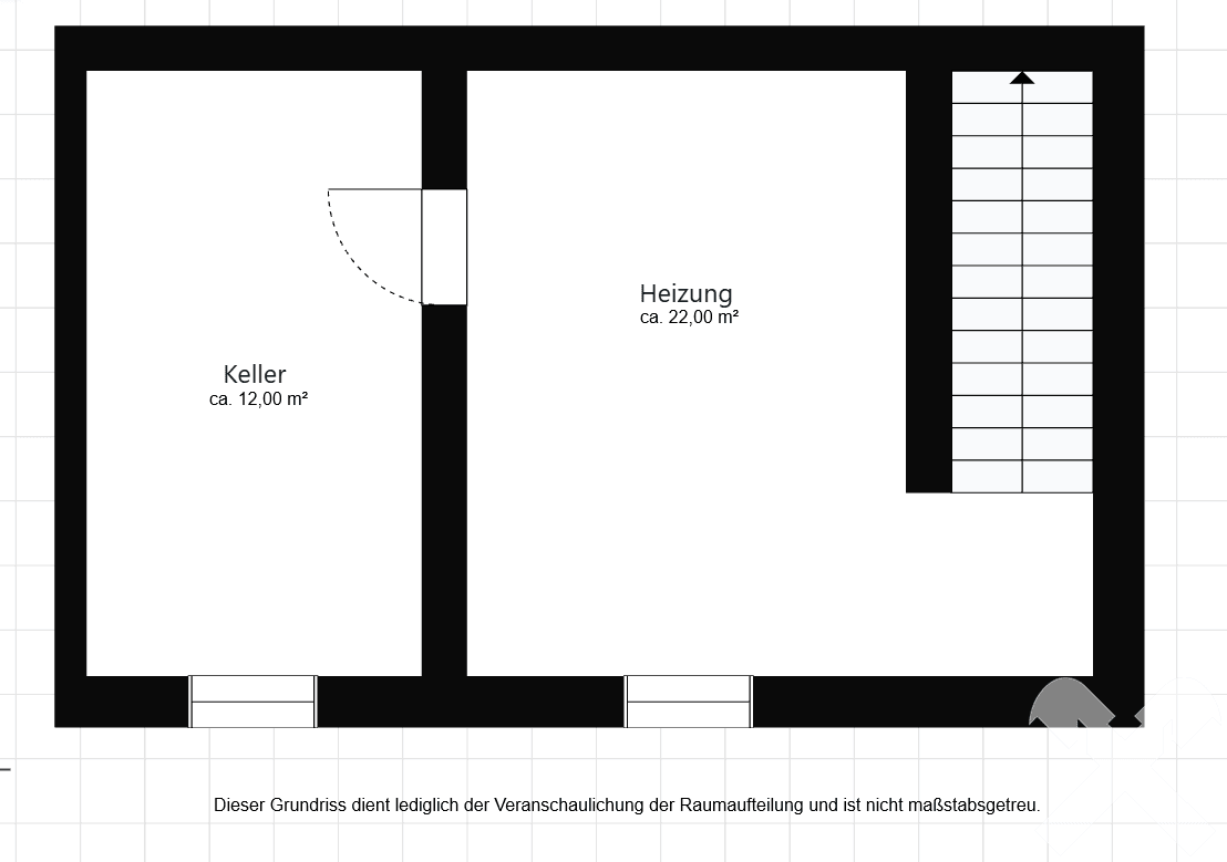 Grundriss des Kellergeschosses mit Kellerraum und separatem Heizungsraum.