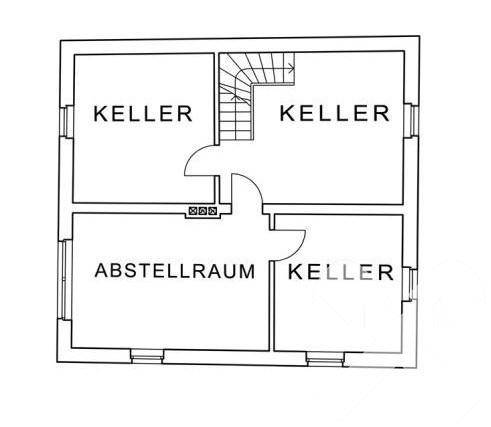 Grundriss des Kellergeschosses mit mehreren Kellerräumen und einem Abstellraum.