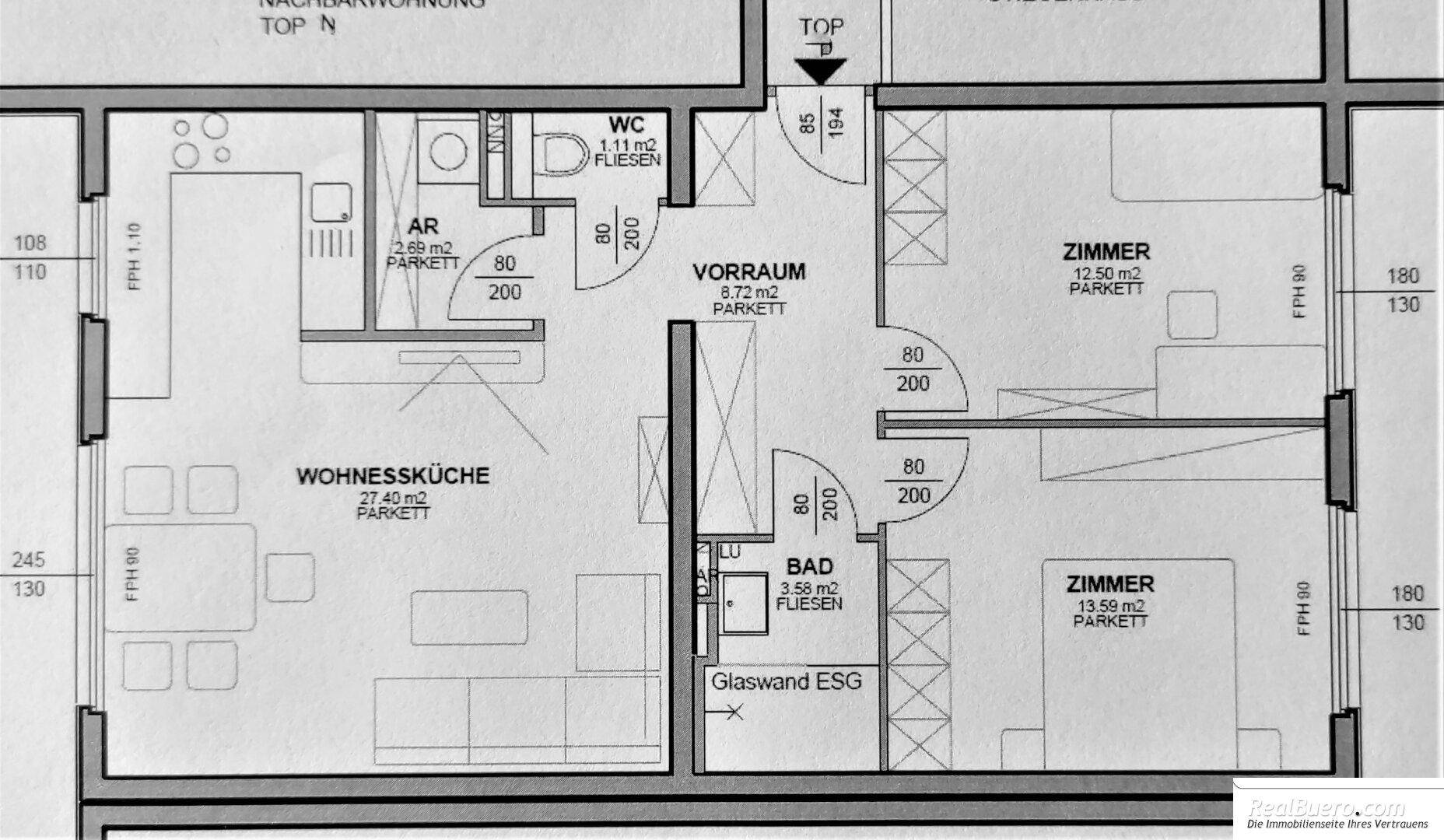 Detaillierter Grundriss der Wohnung mit Raumaufteilung und Flächenangaben für eine klare Übersicht.