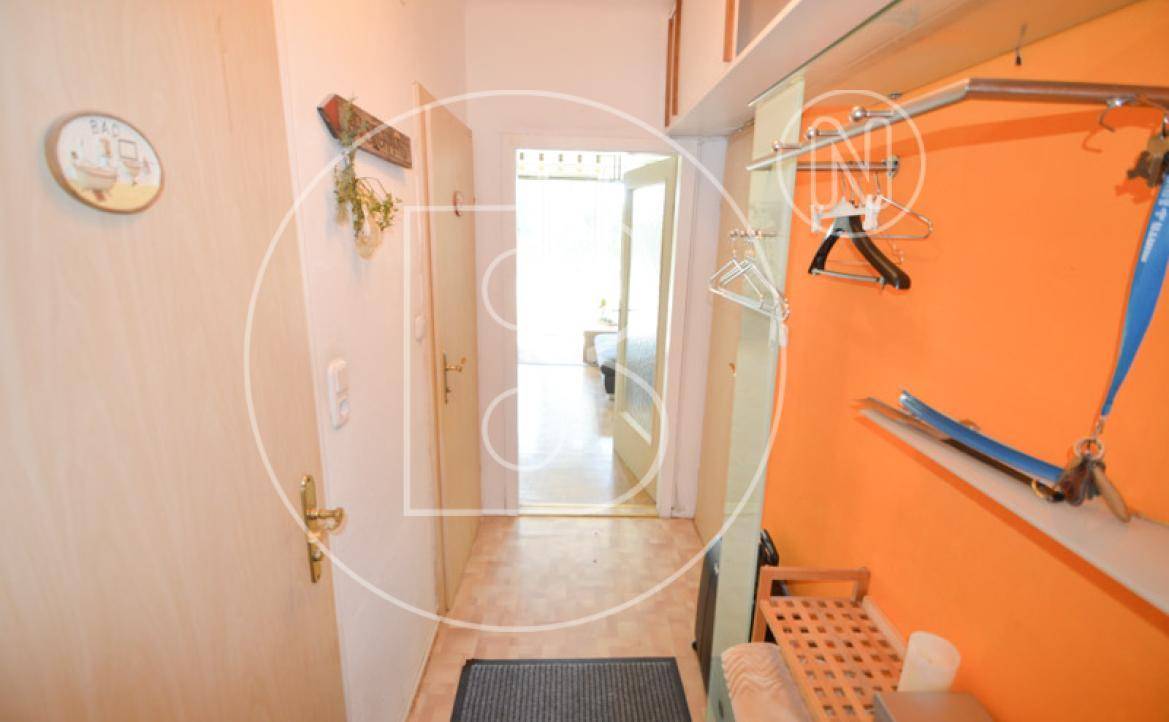 Eingangsbereich mit Garderobe und Blick in den hellen Flur, der zu weiteren Räumen führt.