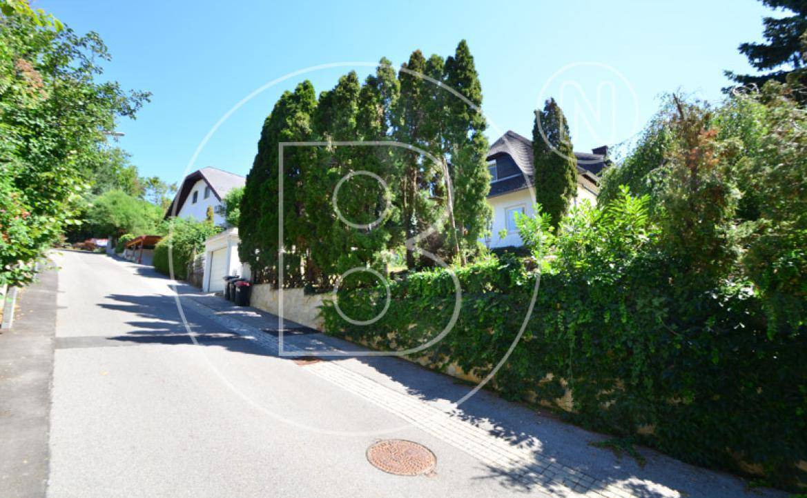 Ruhige Wohnstraße mit gepflegten Häusern und viel Grün in der Umgebung.