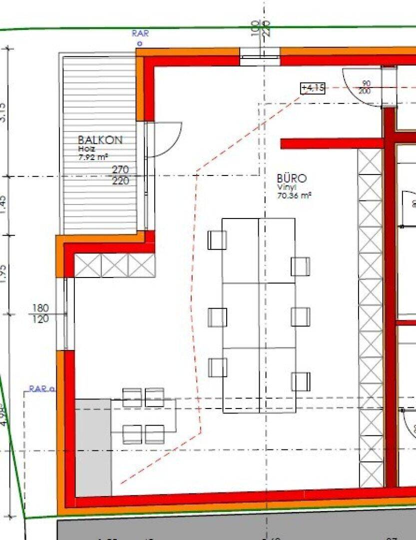 Grundriss eines Büros mit Zugang zu einem Balkon von 7,92 m².