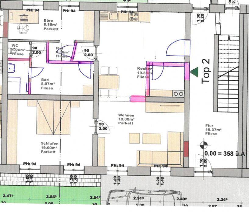 Detaillierter Grundriss der Wohnung mit Raumaufteilung und Flächenangaben.
