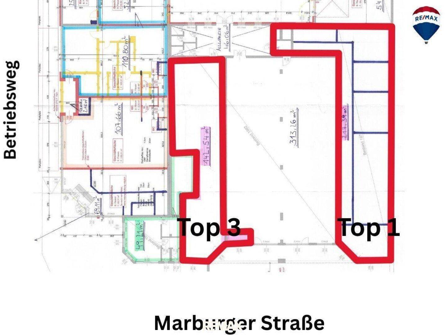 Detaillierter Grundrissplan des Gebäudes mit verschiedenen Bereichen und Flächenangaben.