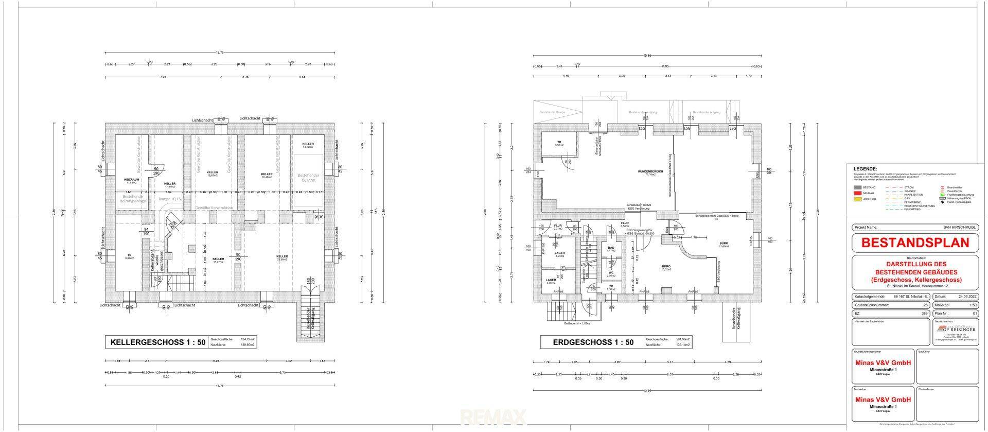 Grundrisspläne des Keller- und Erdgeschosses mit Raumaufteilung.