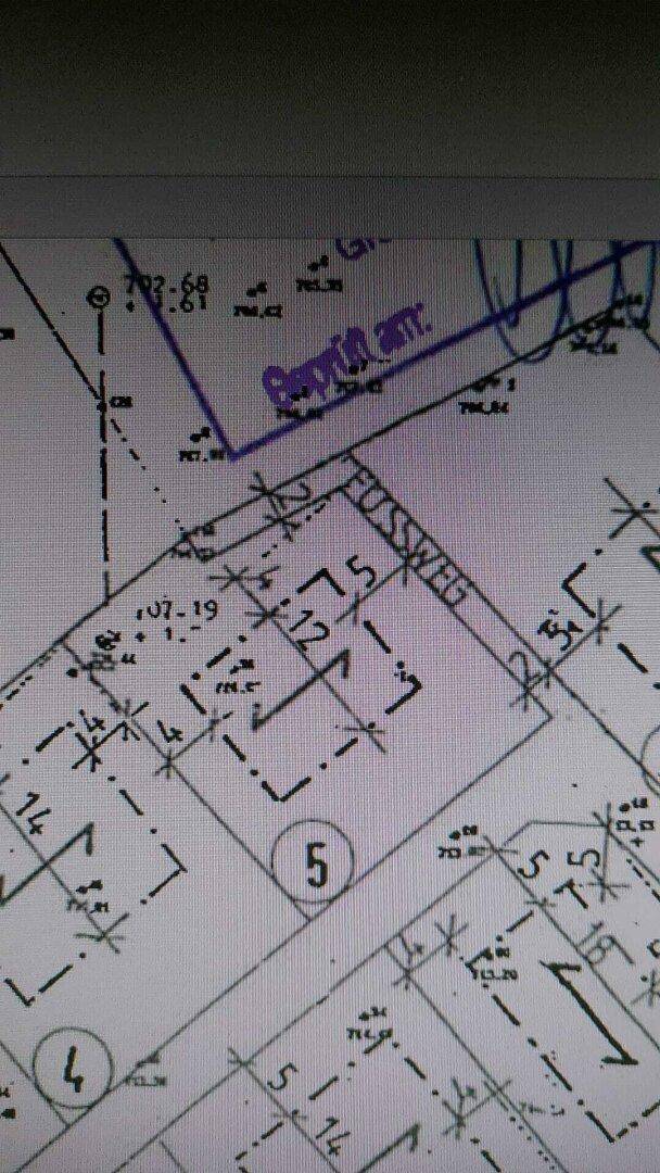 Technischer Plan mit Grundstücksgrenzen und einem eingezeichneten Fußweg in detaillierter Darstellung.