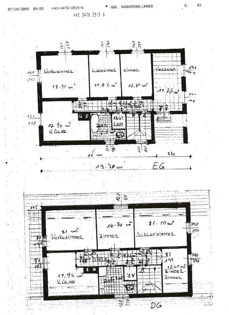 Grundriss des Erdgeschosses und Dachgeschosses mit Zimmeraufteilung und Flächenangaben.