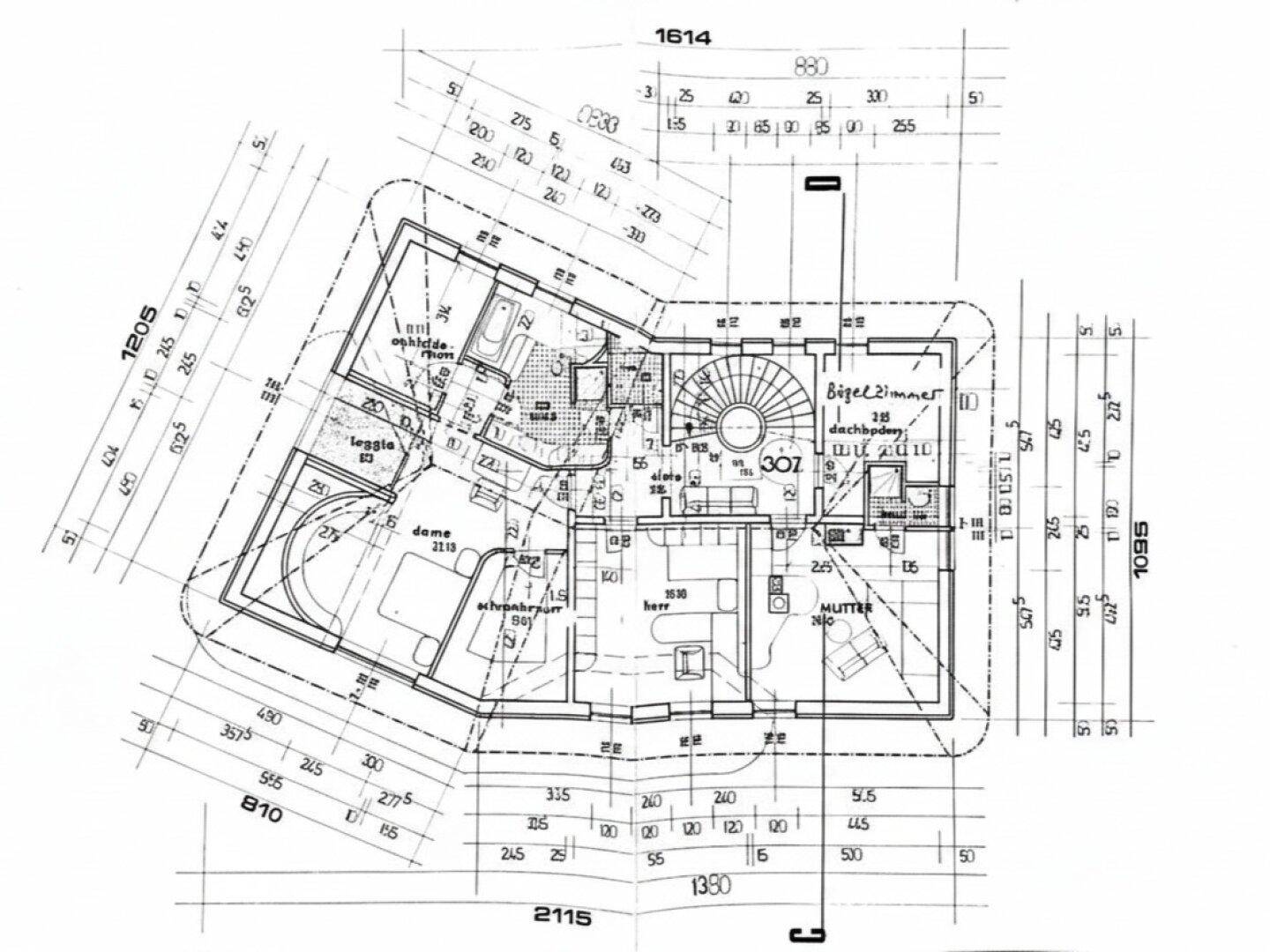 Grundriss des Obergeschosses mit mehreren Schlafzimmern, Bädern und einer Loggia.