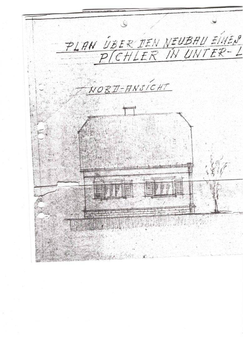 Architektonische Nordansicht eines geplanten Neubaus mit Satteldach.