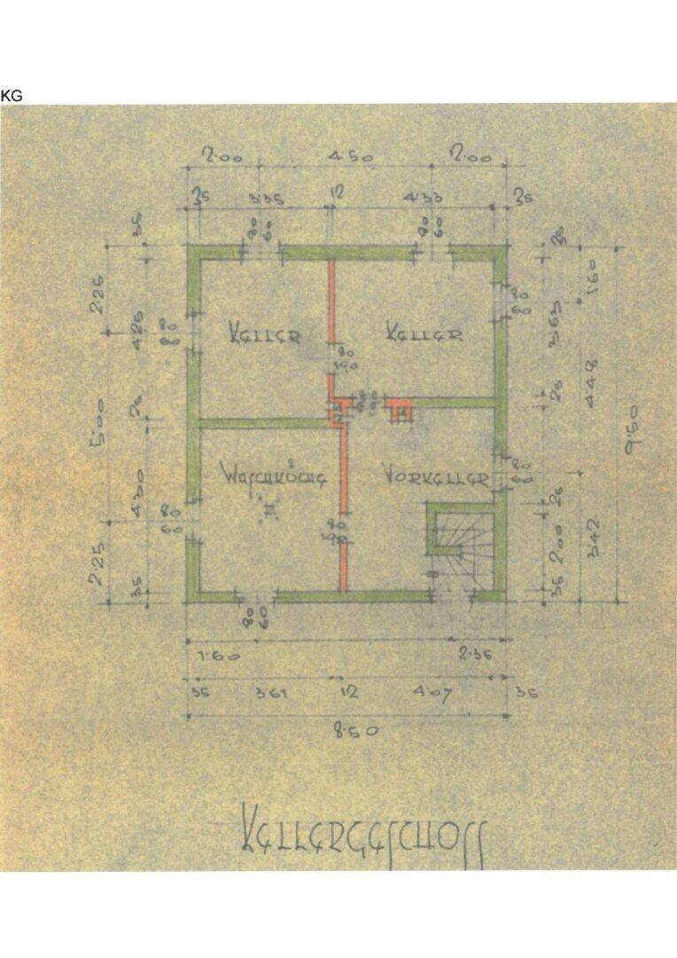 Grundriss des Kellergeschosses mit mehreren Kellerräumen.