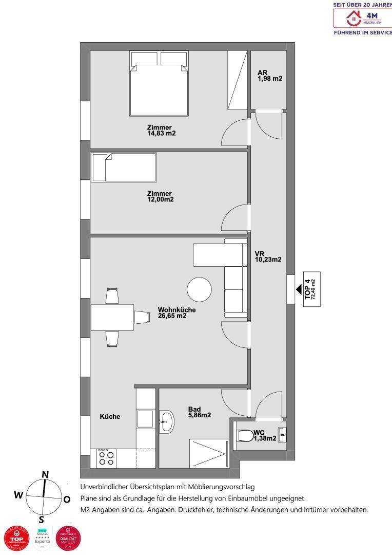 Helle 3 Zimmer Wohnung zur Miete / 72 m² / inkl. KFZ Stellplatz - Mehr